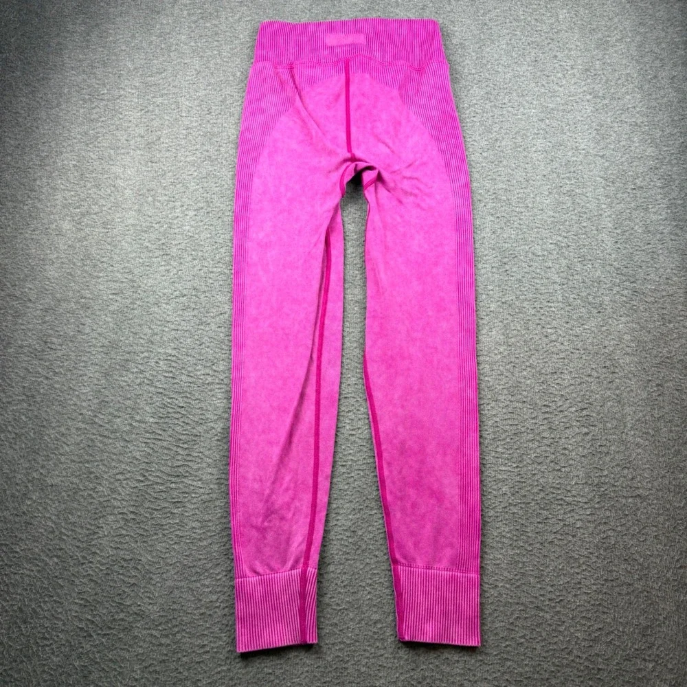 Pink Active Leggings Women's Small Fuchsia Acid Wash Ribbed Seamless High‎ Rise
